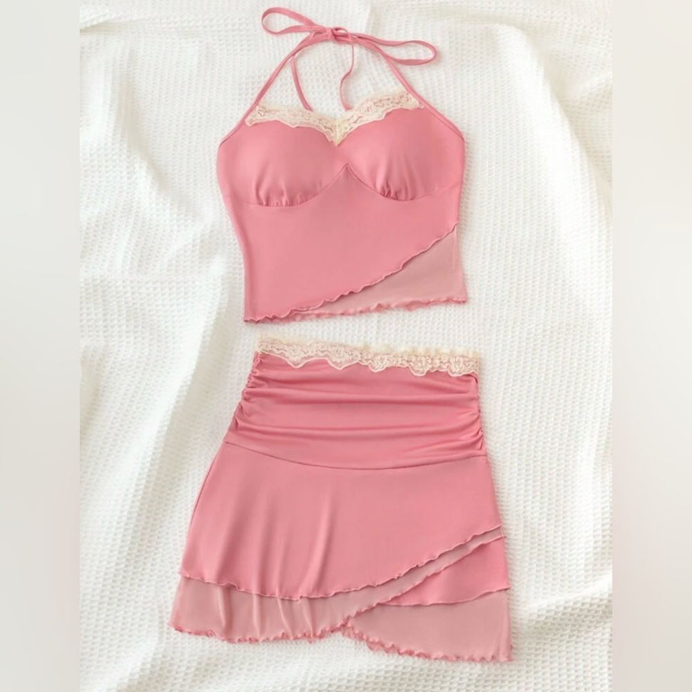 Lace Patchwork Halter Neck Asymmetrical Camisole … - image 1